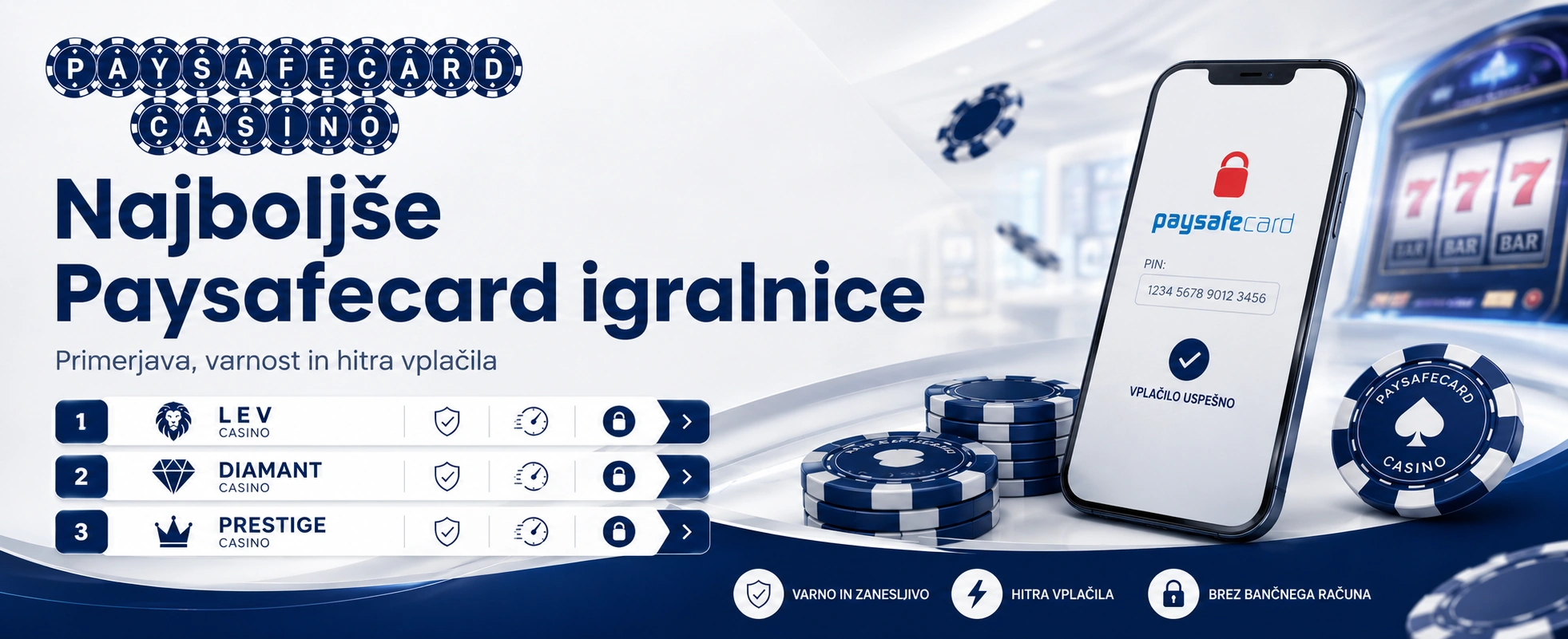 Primerjava najboljših paysafecard casino igralnic za slovenske igralce 2026